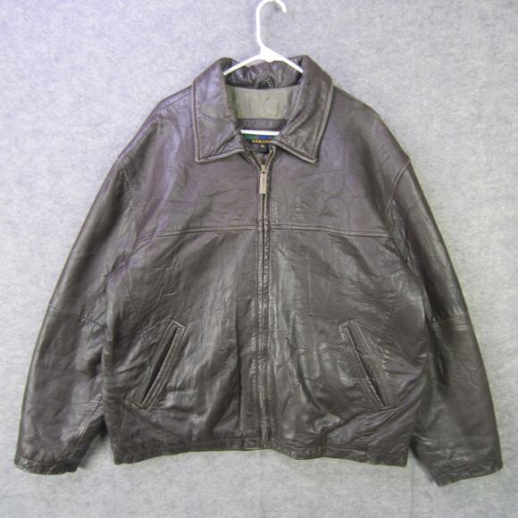 Alexander Julian Colours Jacket Mens XL Brown Leather Zip Front Collared Lined - Picture 1 of 7